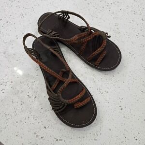 Plaka Palm Leaf Flat Fisherman Sandals Braided Rope Strappy Summer Women Size 9